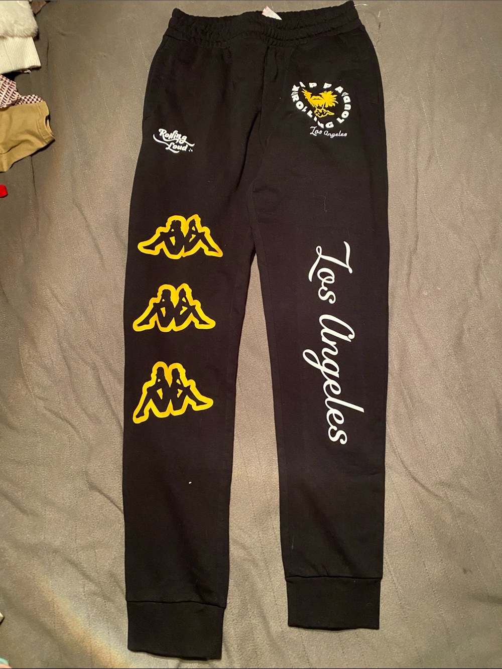 Kappa mens Black Joggers with Yellow Logo Accents